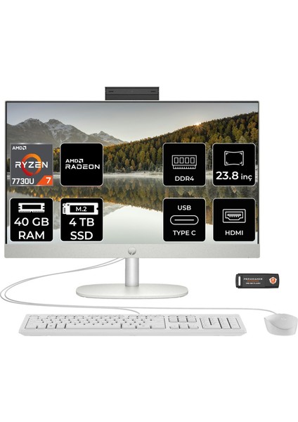 Proone 245 G10 Amd Ryzen 7 7730U 40GB 4tb SSD 23.8" Fhd Fdos All In One Bilgisayar & Per4 USB Bellek 9H6V1ETPN340