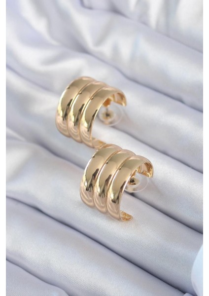 Gold Renk Halka Model Pirinç Kadın Küpe