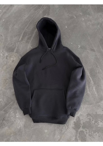 Kapüşonlu Üç Iplik Penye Basic Sweatshirt - Füme