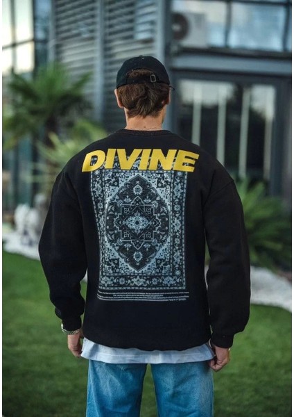 Kışlık Bisiklet Yaka Baskılı Sweatshirt - Siyah