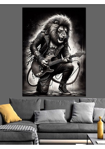 Rockçı Aslan Dekoratif Kanvas - Mdf Ahşap Tablo