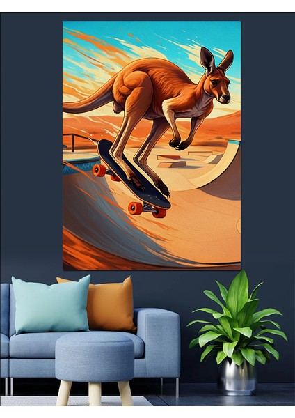 Kaykaycı Kanguru Dekoratif Kanvas - Mdf Ahşap Tablo