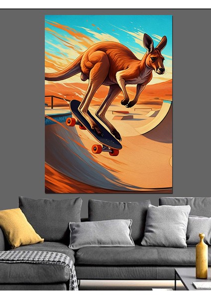 Kaykaycı Kanguru Dekoratif Kanvas - Mdf Ahşap Tablo fırsatları