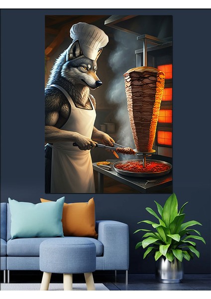 Döner Ustası Kurt Dekoratif Kanvas - Mdf Ahşap Tablo fiyatları
