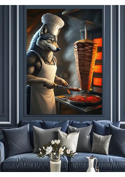 Döner Ustası Kurt Dekoratif Kanvas - Mdf Ahşap Tablo fırsatları