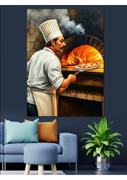 Pizza Şefi Dekoratif Kanvas - Mdf Ahşap Tablo