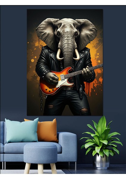 Rockçı Fil Dekoratif Kanvas - Mdf Ahşap Tablo