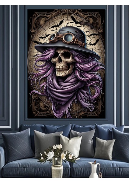 Şapkalı Kuru Kafa Dekoratif Kanvas - Mdf Ahşap Tablo