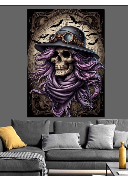 Şapkalı Kuru Kafa Dekoratif Kanvas - Mdf Ahşap Tablo fiyatları