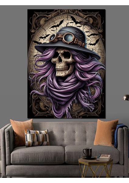 Şapkalı Kuru Kafa Dekoratif Kanvas - Mdf Ahşap Tablo modelleri