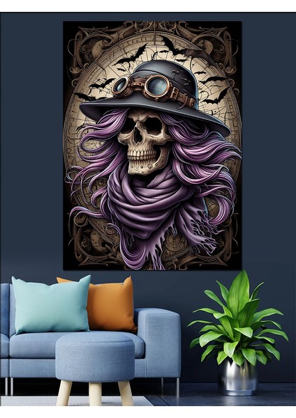 Şapkalı Kuru Kafa Dekoratif Kanvas - Mdf Ahşap Tablo fırsatları