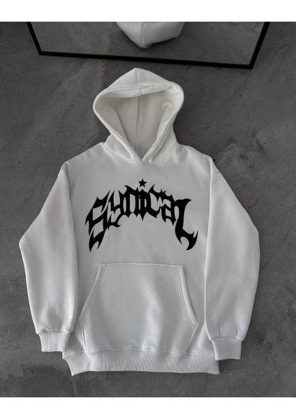 Üç Iplik Kapüşonlu Baskılı Oversize Sweatshirt- Beyaz fiyatları