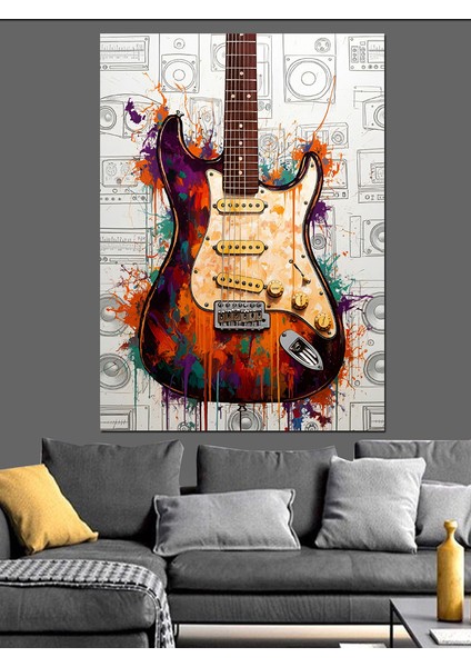 Renkli Elektro Gitar Dekoratif Kanvas - Mdf Ahşap Tablo fiyatları