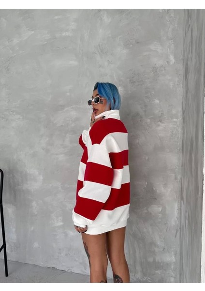 Unisex Üç Iplik Parçalı Yakalı Sweatshirt - Kırmızı fiyatları