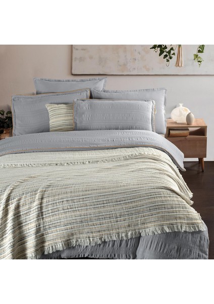 Mare Gri Tek Kişilik Pamuk Yatak Örtüsü 180*220 cm