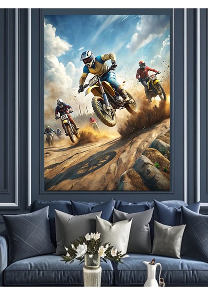Motokros Yarışı Dekoratif Kanvas - Mdf Ahşap Tablo