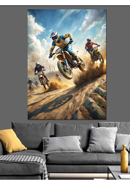 Motokros Yarışı Dekoratif Kanvas - Mdf Ahşap Tablo fiyatları