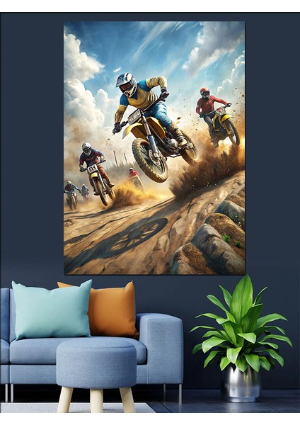 Motokros Yarışı Dekoratif Kanvas - Mdf Ahşap Tablo fırsatları