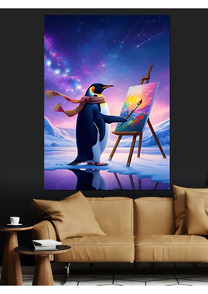 Ressam Penguen Dekoratif Kanvas - Mdf Ahşap Tablo