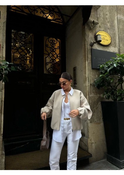 Kaşe Kaşmir Fermuarlı Ceket - Bej modelleri