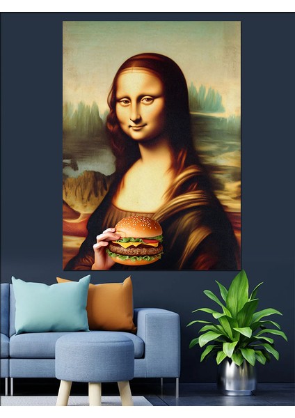 Burger Tutan Mona Lisa Dekoratif Kanvas - Mdf Ahşap Tablo modelleri