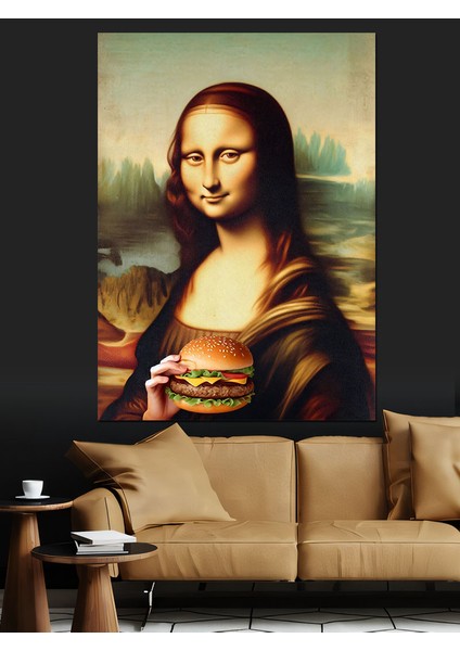 Burger Tutan Mona Lisa Dekoratif Kanvas - Mdf Ahşap Tablo fırsatları