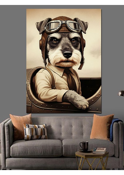 Pilot Köpek Dekoratif Kanvas - Mdf Ahşap Tablo