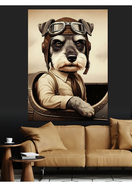 Pilot Köpek Dekoratif Kanvas - Mdf Ahşap Tablo