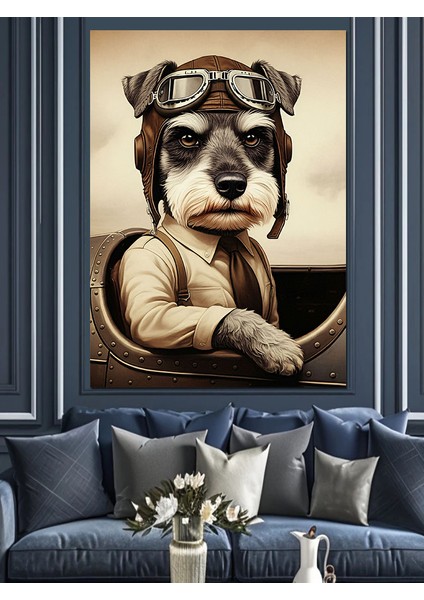 Pilot Köpek Dekoratif Kanvas - Mdf Ahşap Tablo