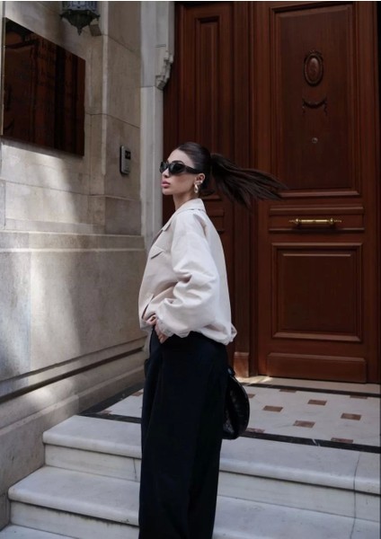 Fermuarlı Gömlek Yaka Bomber Ceket - Beyaz fiyatları