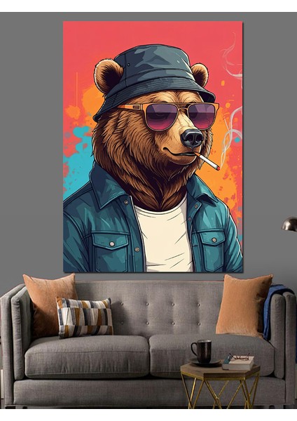 Havalı Ayı ve Gözlükler Dekoratif Kanvas - Mdf Ahşap Tablo