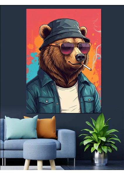 Havalı Ayı ve Gözlükler Dekoratif Kanvas - Mdf Ahşap Tablo fiyatları