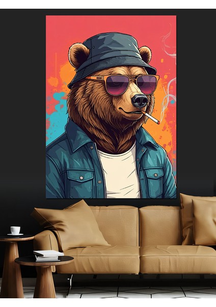 Havalı Ayı ve Gözlükler Dekoratif Kanvas - Mdf Ahşap Tablo modelleri