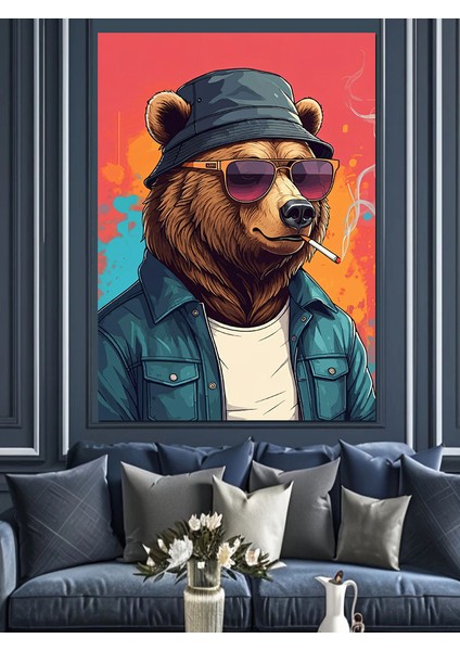 Havalı Ayı ve Gözlükler Dekoratif Kanvas - Mdf Ahşap Tablo fırsatları