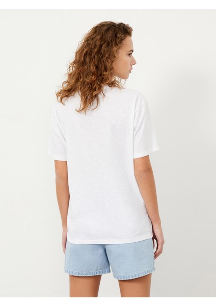 Kadın Beyaz Big Oversize Pamuklu Tişört