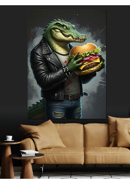 Burger Tutan Timsah Dekoratif Kanvas - Mdf Ahşap Tablo