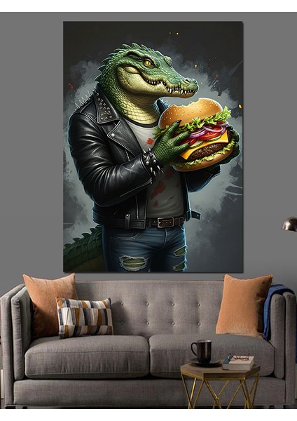 Burger Tutan Timsah Dekoratif Kanvas - Mdf Ahşap Tablo fırsatları