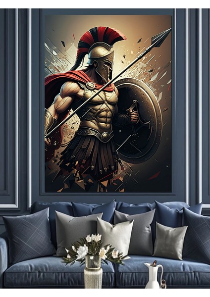 Mızraklı Gladyatör Dekoratif Kanvas - Mdf Ahşap Tablo