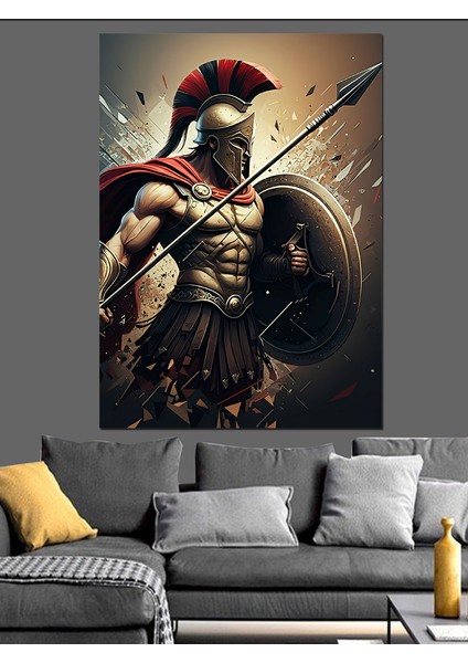 Mızraklı Gladyatör Dekoratif Kanvas - Mdf Ahşap Tablo fiyatları