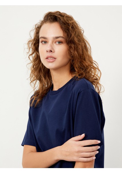 Kadın Lacivert Big Oversize Pamuklu Tişört fırsatları