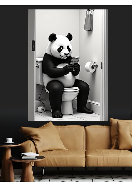 Tuvalette Panda Eğlencesi Dekoratif Kanvas - Mdf Ahşap Tablo fırsatları