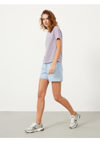 Kadın Lila Regular Fit Pamuklu Basic Tişört fiyatları