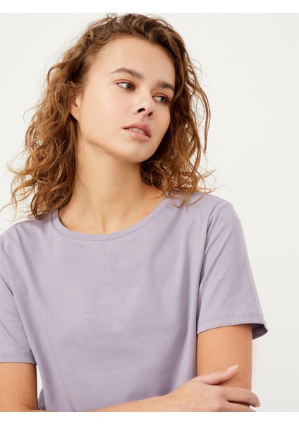 Kadın Lila Regular Fit Pamuklu Basic Tişört modelleri