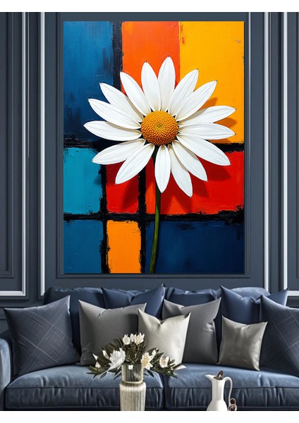 Soyut Daisy Çiçeği Sanatı Dekoratif Kanvas - Mdf Ahşap Tablo