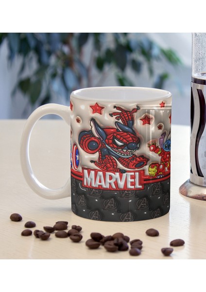 3D Tasarım Marvel 3 Temalı Baskılı Kupa Bardak - 3D Tasarım Kupa Bardak