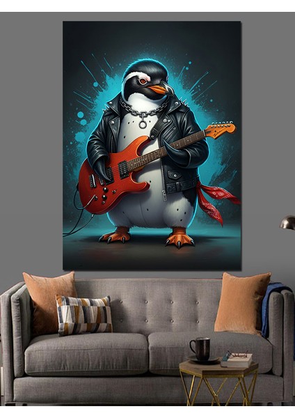 Gitar Çalan Penguen Dekoratif Kanvas - Mdf Ahşap Tablo modelleri