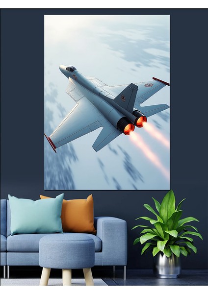 Uçuşta Jet Uçağı Dekoratif Kanvas - Mdf Ahşap Tablo