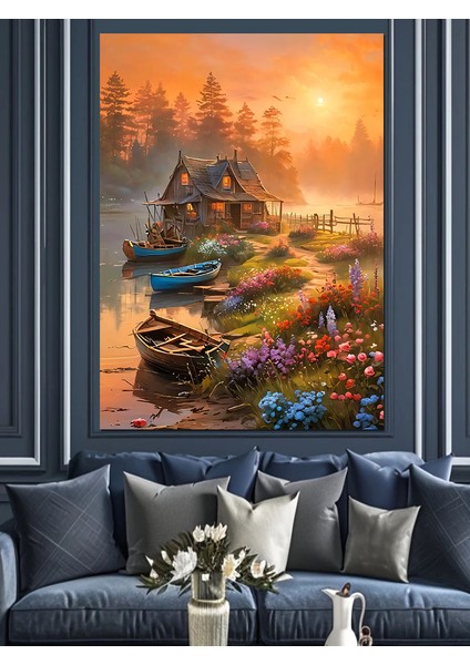 Gölde Sessiz Sabah Dekoratif Kanvas - Mdf Ahşap Tablo