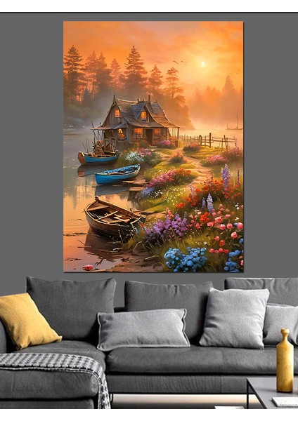 Gölde Sessiz Sabah Dekoratif Kanvas - Mdf Ahşap Tablo fiyatları