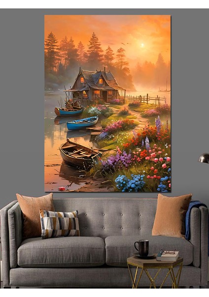 Gölde Sessiz Sabah Dekoratif Kanvas - Mdf Ahşap Tablo modelleri